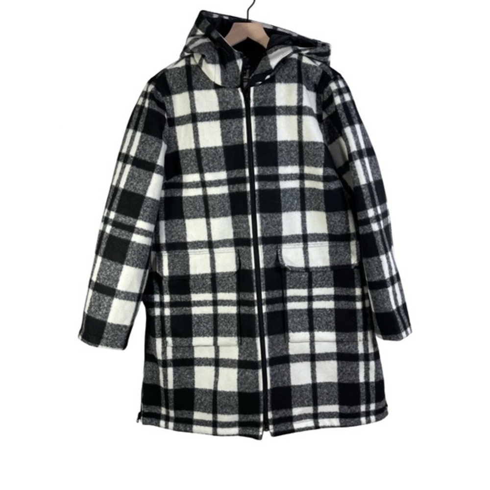 Charlie B Womens Black & White Plaid Hoodie Coat/Jacket Size XL